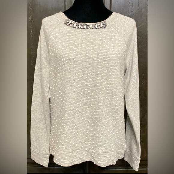 JCP oversized gray with white polka dots sweatshirt w/rhinestones - Size Large - Picture 1 of 12